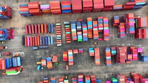 A container yard, bustling with activity. Stock Footage 249728017