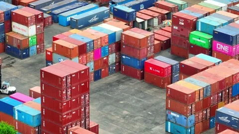 Container yard, bustling with cargo activity. Stock Footage 249728388