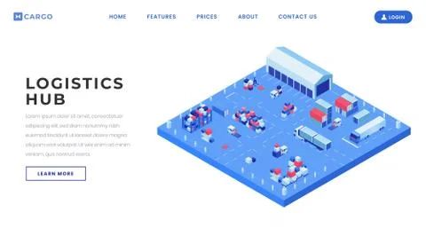 Container yard landing page vector template. Shipping logistics center website Stock Illustration