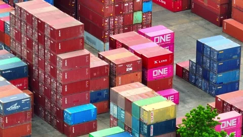 A container yard, seen from above with a drone. Stock Footage 249728321