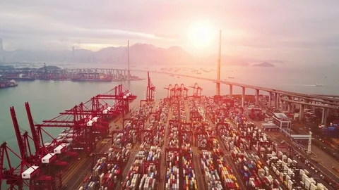 Container,container ship in import export and business logistic,By crane ,Trade Stock Footage