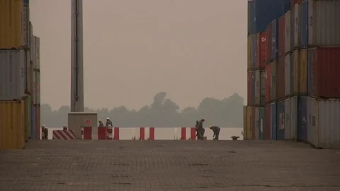Containers on african harbour Stock Footage 89363612