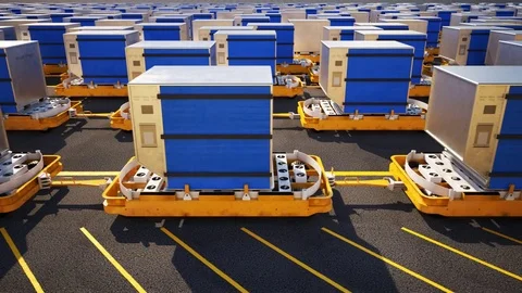 Containers On Airport Cargo Trailers Stock Footage