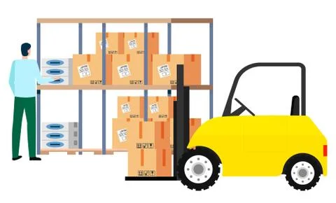 Containers and Loading Machine in Warehouse Vector Stock Illustration