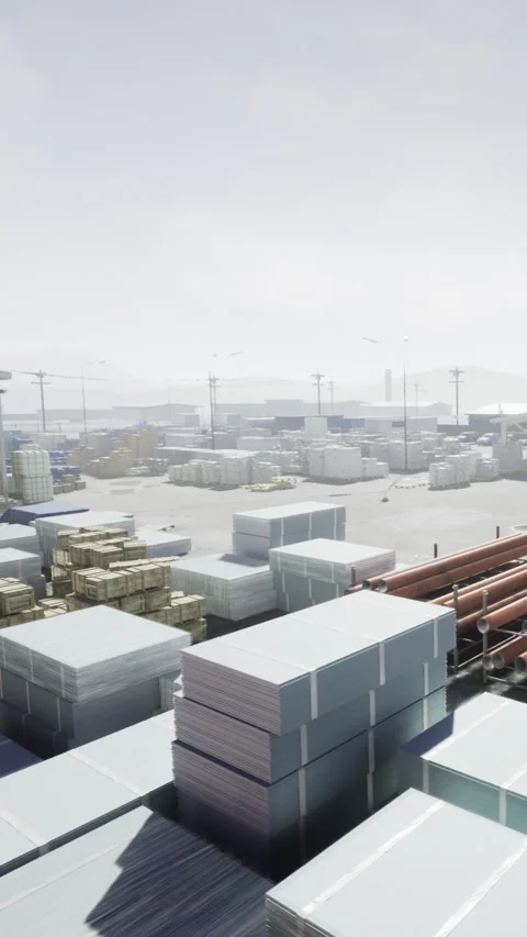 Containers and materials stored in a busy construction site during daytime Stock Footage 334173025
