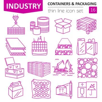 Containers and packaging icon set. Thin line design isolated on white. Create Stock Illustration