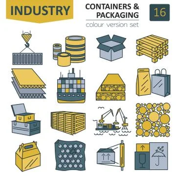 Containers and packaging icon set. Thin line design isolated on white. Create Stock Illustration