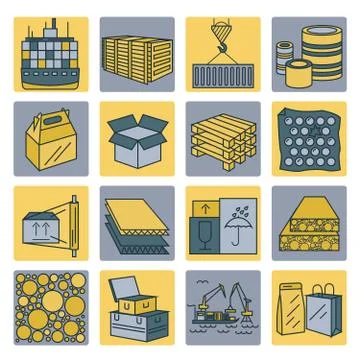 Containers and packaging icon set. Thin line design isolated on white. Create Stock Illustration