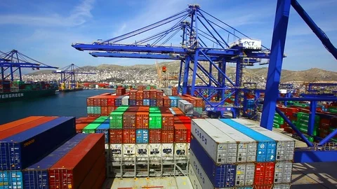 Containers being loaded onto a ship Stock Footage 71574822