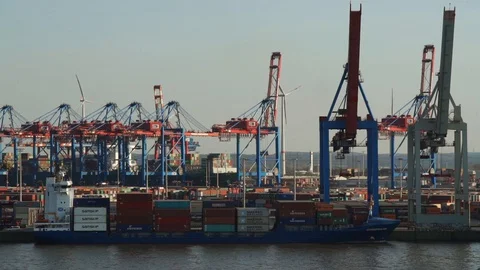 Containers being loaded, unloaded and stored in the port Stock Footage 129743594