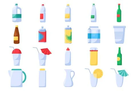 Containers for Beverages Flat Style Set Stock Illustration