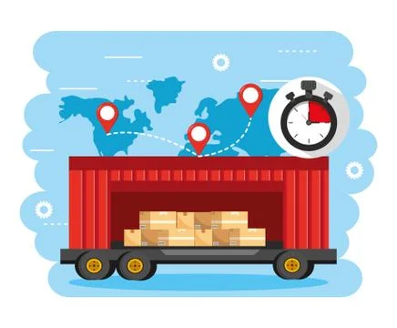 Containers with boxes cargo and global map location Stock Illustration