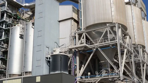 Containers for burning and processing garbage in a waste recycling plant Stock Footage 120092781