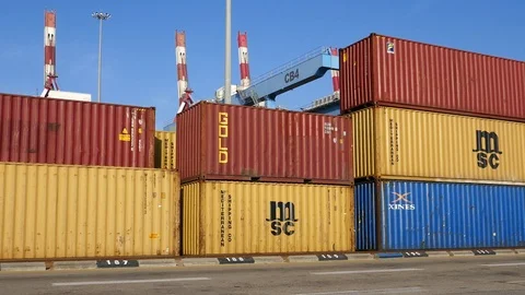 Containers cargo at port 4k intro video for business Stock-Footage 104498014