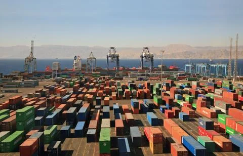 Containers in a cargo port Stock Photos