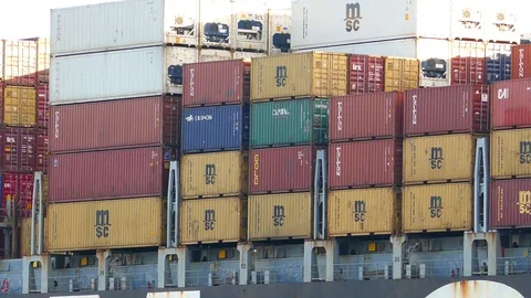 Containers cargo ship out of the harbor 4k intro outro for business  Stock Footage 94732396