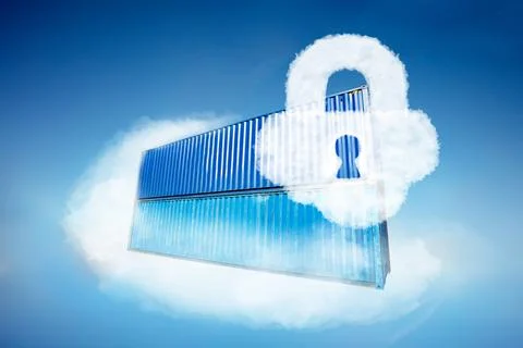 Containers in the cloud with security lock icon Stock Photos