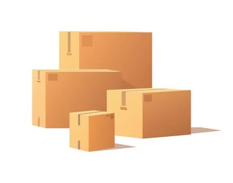 Containers of Different Size, Carton Storage Boxes Stock Illustration
