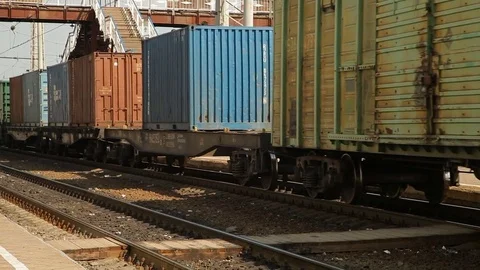 Containers on a freight train Video stock 69860462