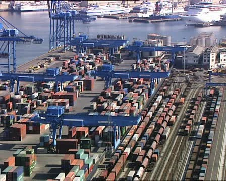 CONTAINERS in a harbor overhead view Video stock 12123837