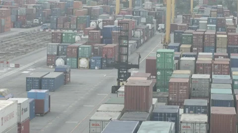 Containers At The Harbour With Crane Video stock 64277452
