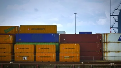 Containers in the harbour of Rotterdam Stock Footage 70015257