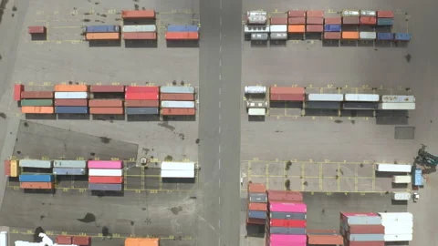Containers lined up at cargo port terminal Stock Footage 140447076