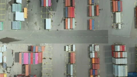 Containers lined up at cargo port terminal ready for export &amp; import Stock Footage 140447551