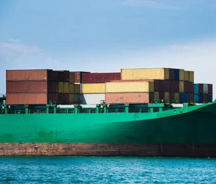 Containers loaded on a cargo ship Stock Photos