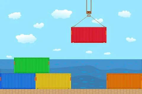 Containers loading and unloading with crane in port. Stock Illustration