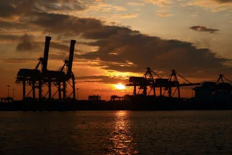 Containers loading at sea trading Foto stock