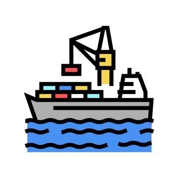 Containers loading on ship in port color icon vector illustration Illustrazione stock