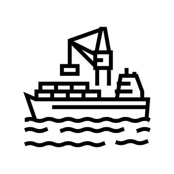 Containers loading on ship in port line icon vector illustration Illustrazione stock