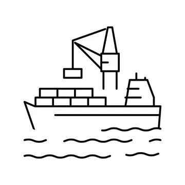 Containers loading on ship in port line icon vector illustration Stock Illustration