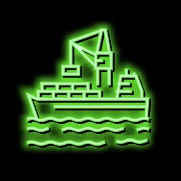 Containers loading on ship in port neon glow icon illustration Illustrazione stock