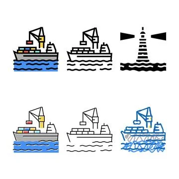 Containers loading on ship variety in port color icon vector Stock Illustration