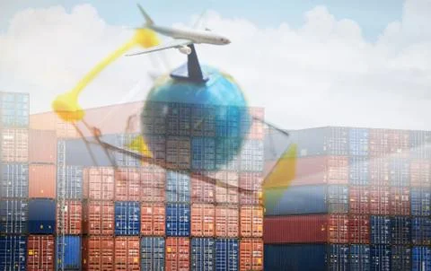 Containers logistics export import cargo ship Air carrier Trade tariffs Custo Stock Photos