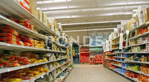 Containers With Many Supermarket Shelves Exposed Products