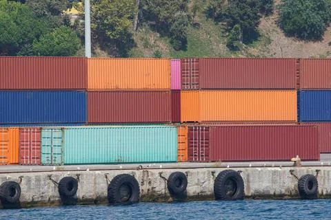 Containers in a port Stock Photos