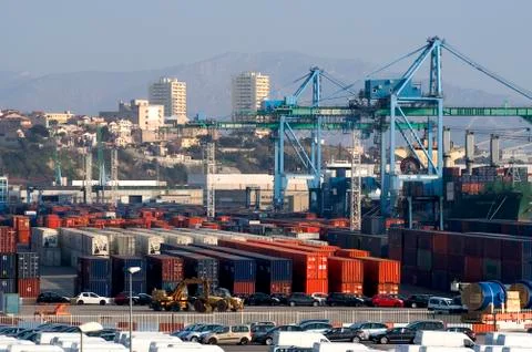 Containers at the port for shipment Stock Photos