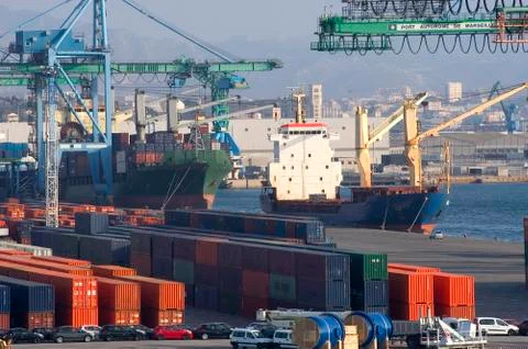 Containers at the port for shipment Stock Photos