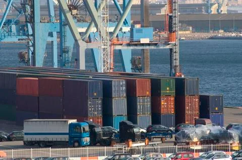 Containers at the port for shipment Stock Photos
