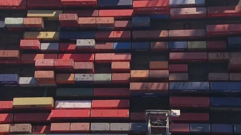 Containers in port. vertical looking directly down. From Helicopter Stock Footage 61436604