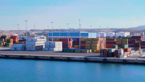Containers ready to be loaded in port. Sea transportations, sea cargo transport. Stock-Footage 139625297