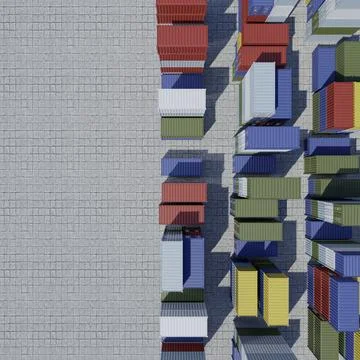 Containers for ship in harbor. Logistics. Shipping cargo at dock. Aerial view Stock Illustration