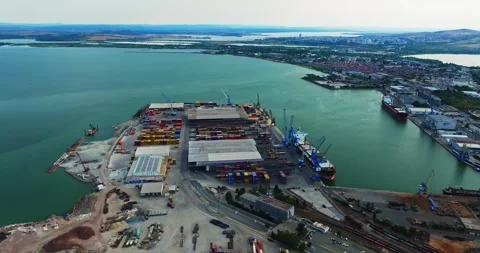 Containers Ships Warehouses On Small Loading Dock Bay Area Burgas Bulgaria Stock-Footage 289418414