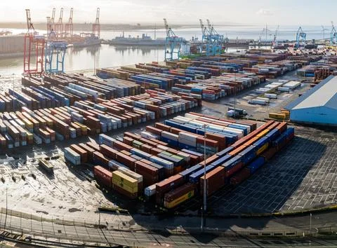 Containers stacked over Seaforth Dock Stock Photos
