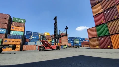 Containers stacked at a port Stock Footage 312023731