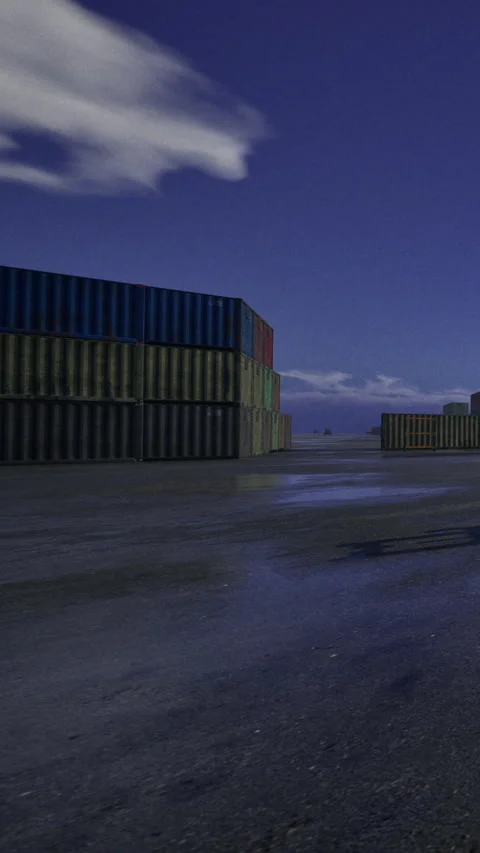 Containers stacked at a shipping yard during night time in a quiet location Stock Footage 331682214