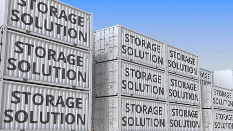 Containers with STORAGE SOLUTION text, loopable 3D animation Stock Footage 116332594